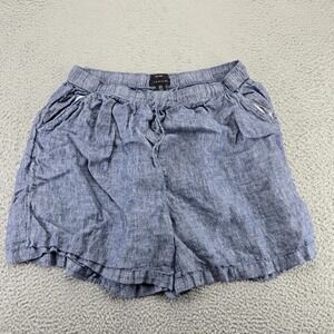 Tahari Shorts Womens‎ 1X Blue Linen Stretch High Rise Drawstring